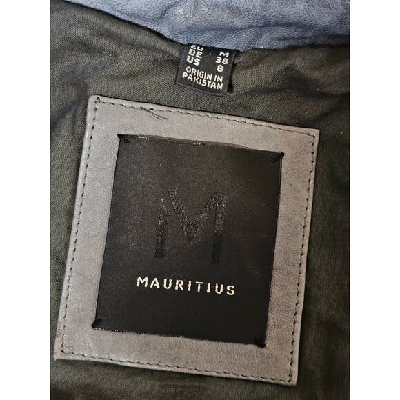 Mauritius Maysie Peace Distressed  Leather Jacket Blue Size M/8 - Picture 13 of 13